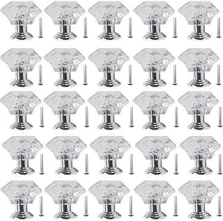NSBELL 26PCS Clear Crystal Drawer Knobs, 24mm Diamond-Shaped Acrylic Cabinet Knobs Pulls for Kitchen Dresser Drawer and Cupboard