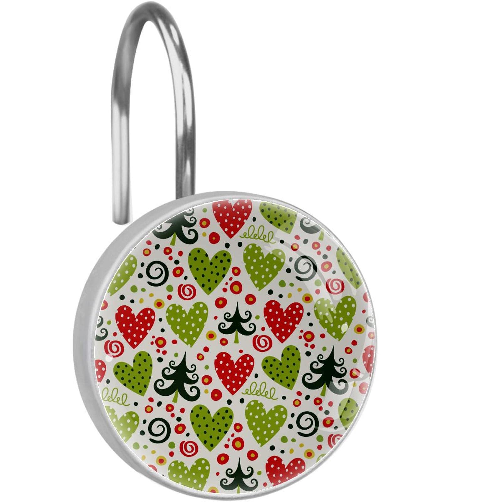 Lot de 12 crochets de rideau de douche cœur vert rouge en acier inoxydable