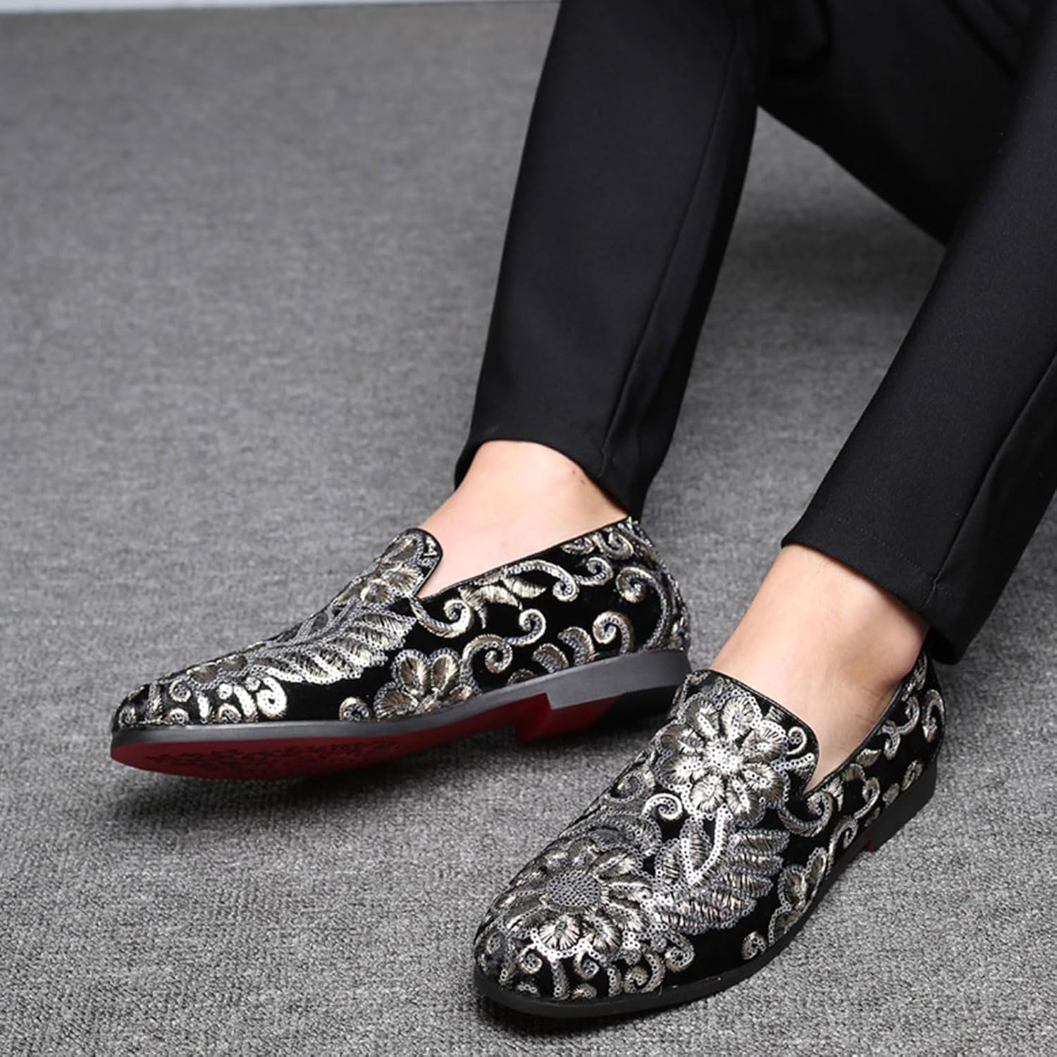 Venshine Mens Dress Loafers Slip On Shoes Glitter Wedding Party Prom Shoes - Image 2