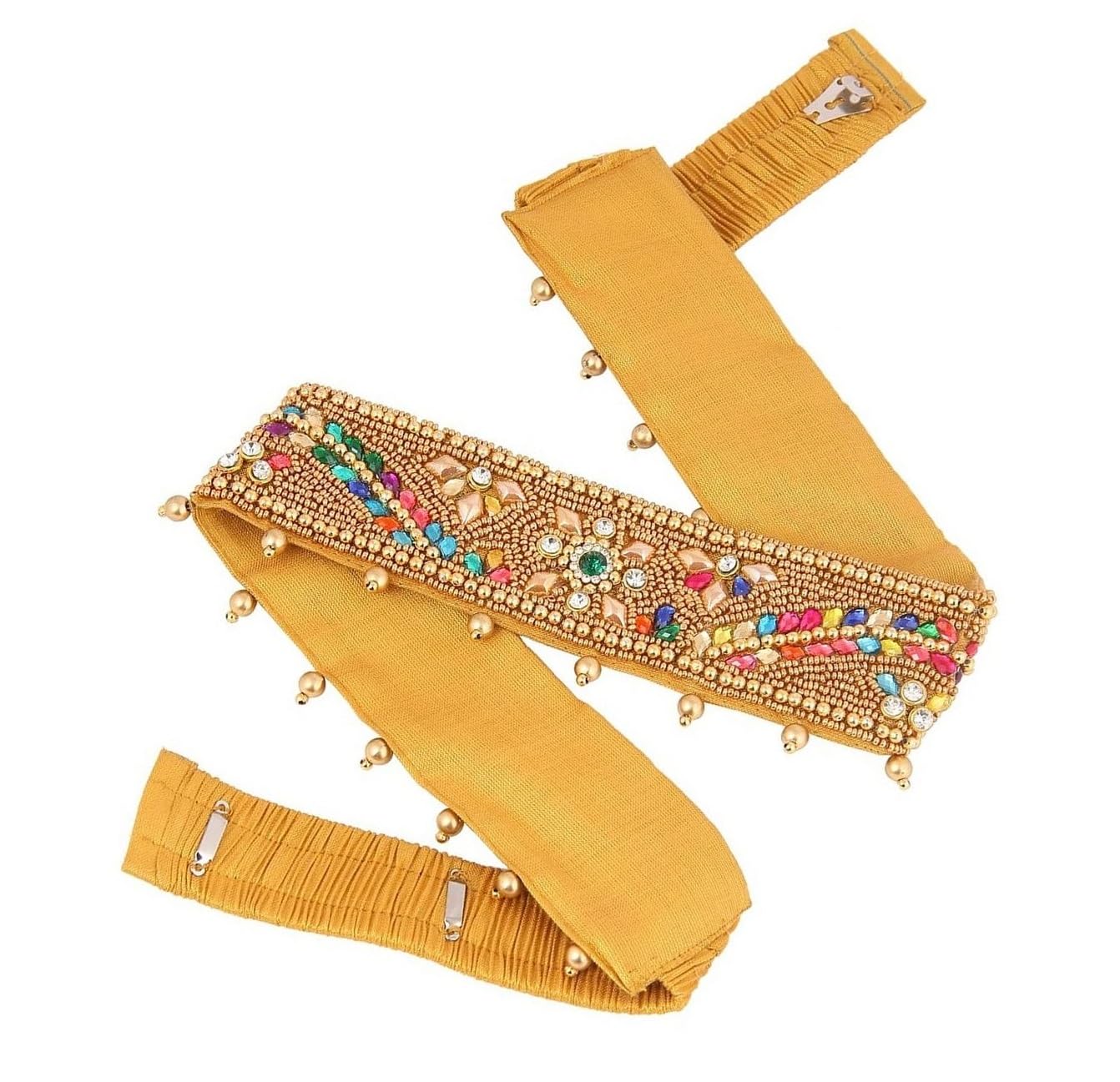 Traditional Maggam Aari Work Jewellery Stretchable Women Cloth Belt Multicolour Kamarband Vaddanam Hip Waist Belt For Sari Sarees