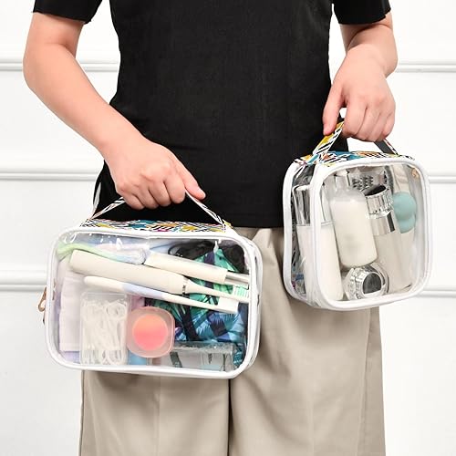 Miniatura 6 de Y2k 21214968 - Neceser transparente vintage con diseño de rayas y estrellas, paquete de 2 bolsas de cosméticos de maquillaje con cremallera, bolsa