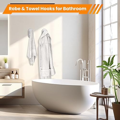 Miniatura 2 de Ganchos adhesivos plateados resistentes, ganchos de pared para ducha, baño, toalla, abrigo, bata, ganchos de acero inoxidable para colgar, ganchos