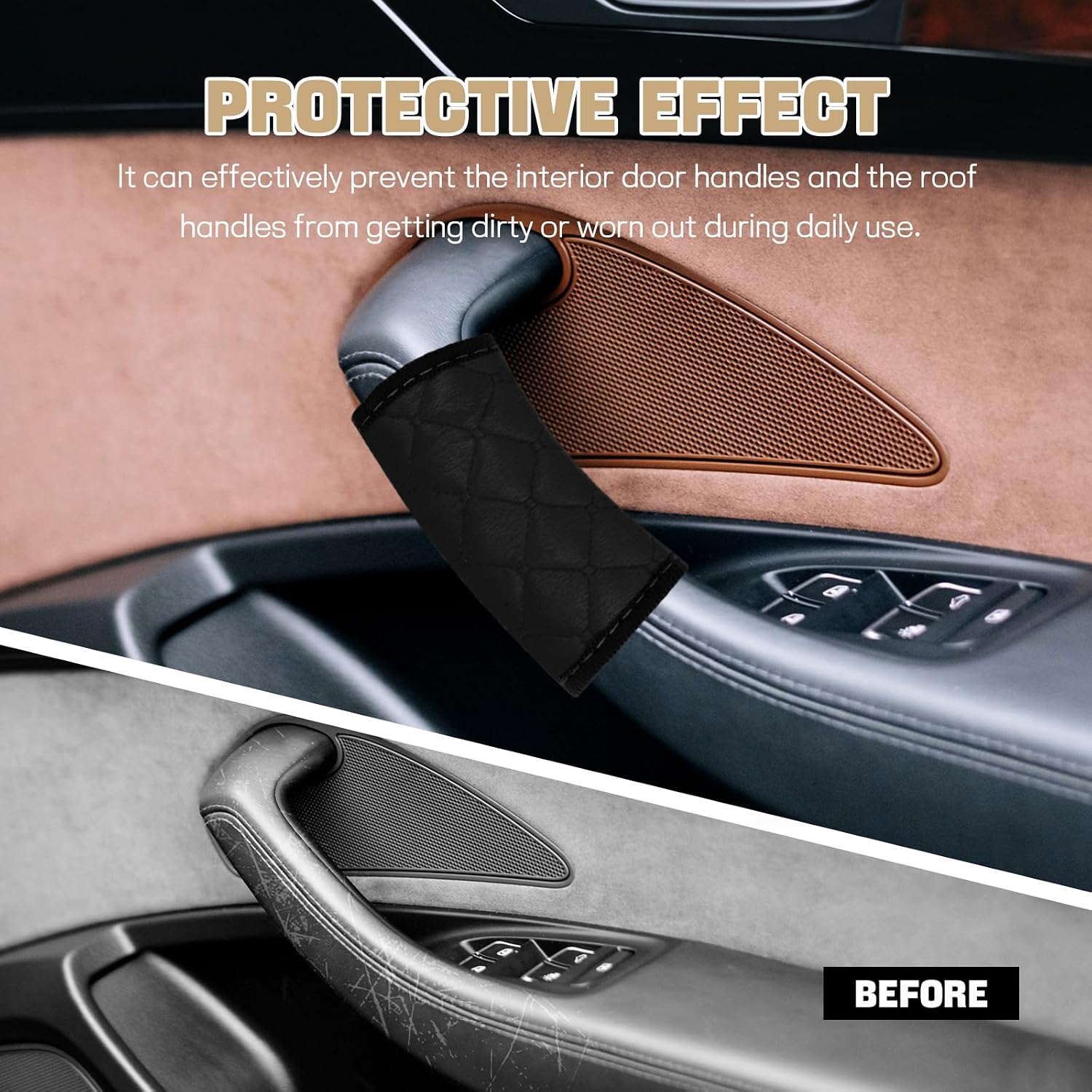Hovom 2PCS Car Inside Door Handle Protector, Soft Velvet Auto Grab Handle Cover, Anti-Scratch Vehicle Inner Door Pull Handles Protection & Decoration, Universal Interior Car Accessories (Black)