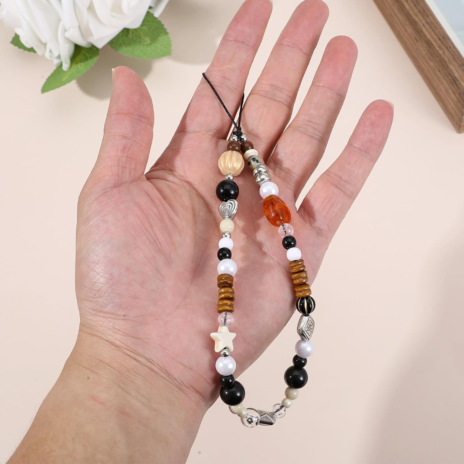 Ymapinc Beaded Camera Wrist Strap, Cute Bag Charm Chain, Phone Charm Strap, Lanyard Wrist Keychain Brown Bag Charms Brown Keychain, Lanyard for Keys Purse