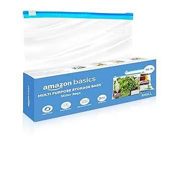 Amazon Basics - Multipurpose Slider Storage Bags | 45 Bags | Small | 21.3 x 18 cm | Reusable and Reclosable | Material Plastic | Leak- Proof | Food Grade | Microwave Safe - image, photos