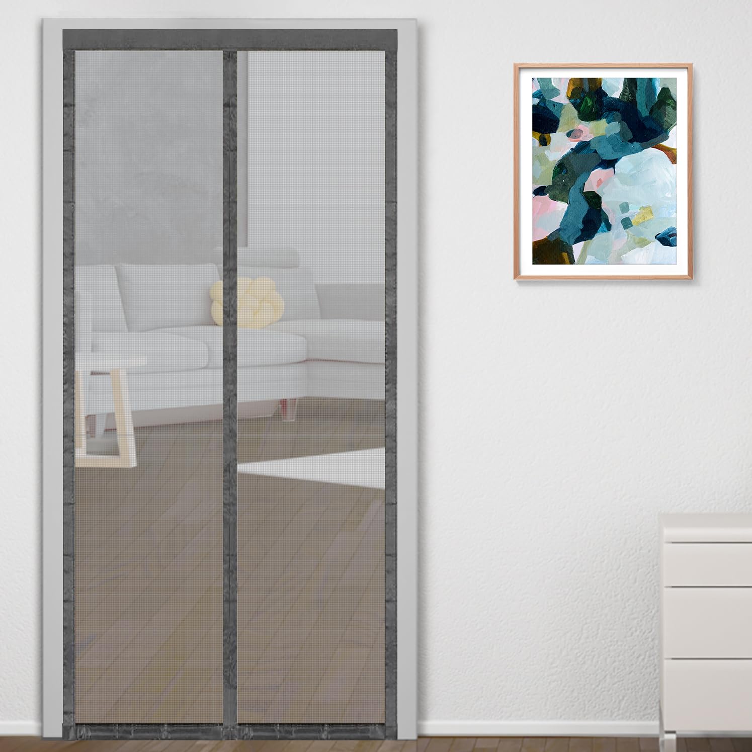 Classic Mosquito Net for Door Fiberglass Magnetic Curtain Auto Closing Insect Screen for All Door Types with Self Adhesive Hook Tape (220X70cms, Grey)-image-11