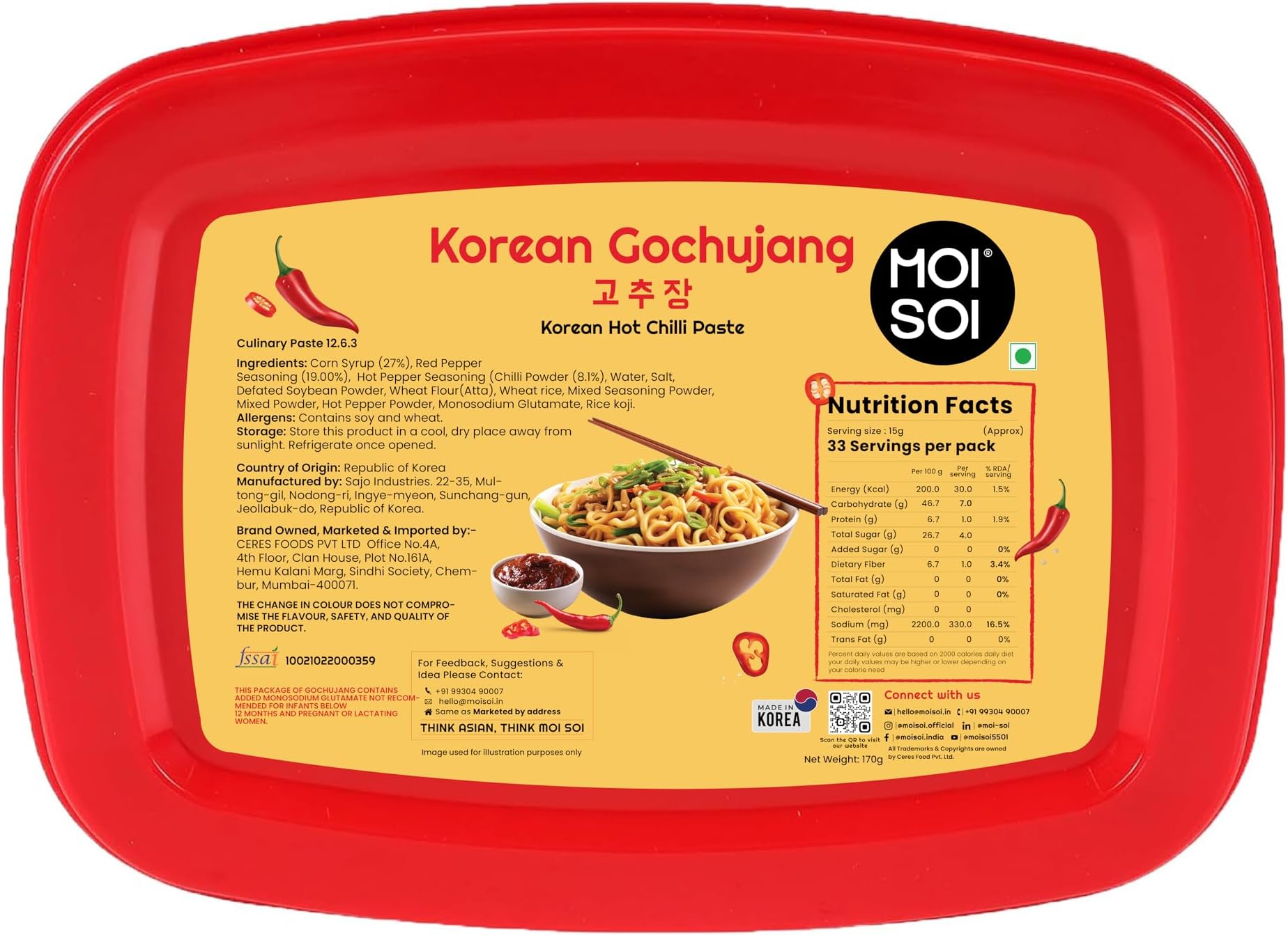 Gochujang Korean Paste | 170g | Authentic & Sourced from South Korea | Naturally Fermented, Probiotic-Rich | No Artificial Additives | Sweet & Spicy Umami | Perfect for Korean Noodles, Pasta & More |(Plant-Based Fermented Hot Chilli Paste | Unique Umami Flavour | Essential for Korean Cooking)