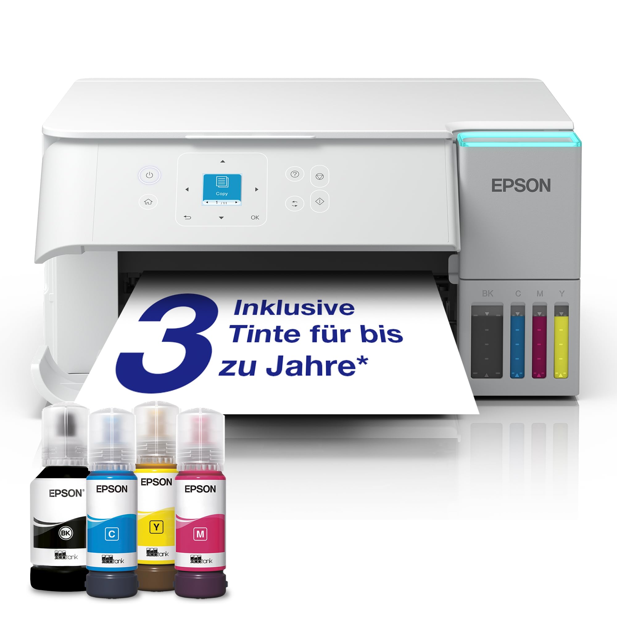 EcoTank ET-2956 Weißer A4-Multifunktionsdrucker mit Wi-Fi & AirPrint Tintentank, Scannen, Kopieren & Duplexdruck, bis zu 3 Jahre Tinte im Lieferumfang enthalten
