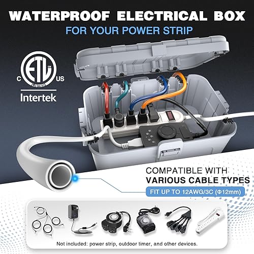 Miniatura 25 de Flemoon Caja eléctrica grande para exteriores (12.5 x 8.5 x 5 pulgadas), cubierta de cable de extensión impermeable IP54 resistente a la intemperie