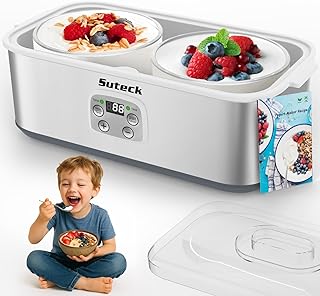 Suteck Yogurt Maker - Stainless Steel Yogurt Makers with Adjustable Time & Temp Control,Automatic Shut-Off & Constant Temper for Homemade Greek, Probiotic Yogurt, BPA-Free 2 Yogurt Bowls (2 Quart)