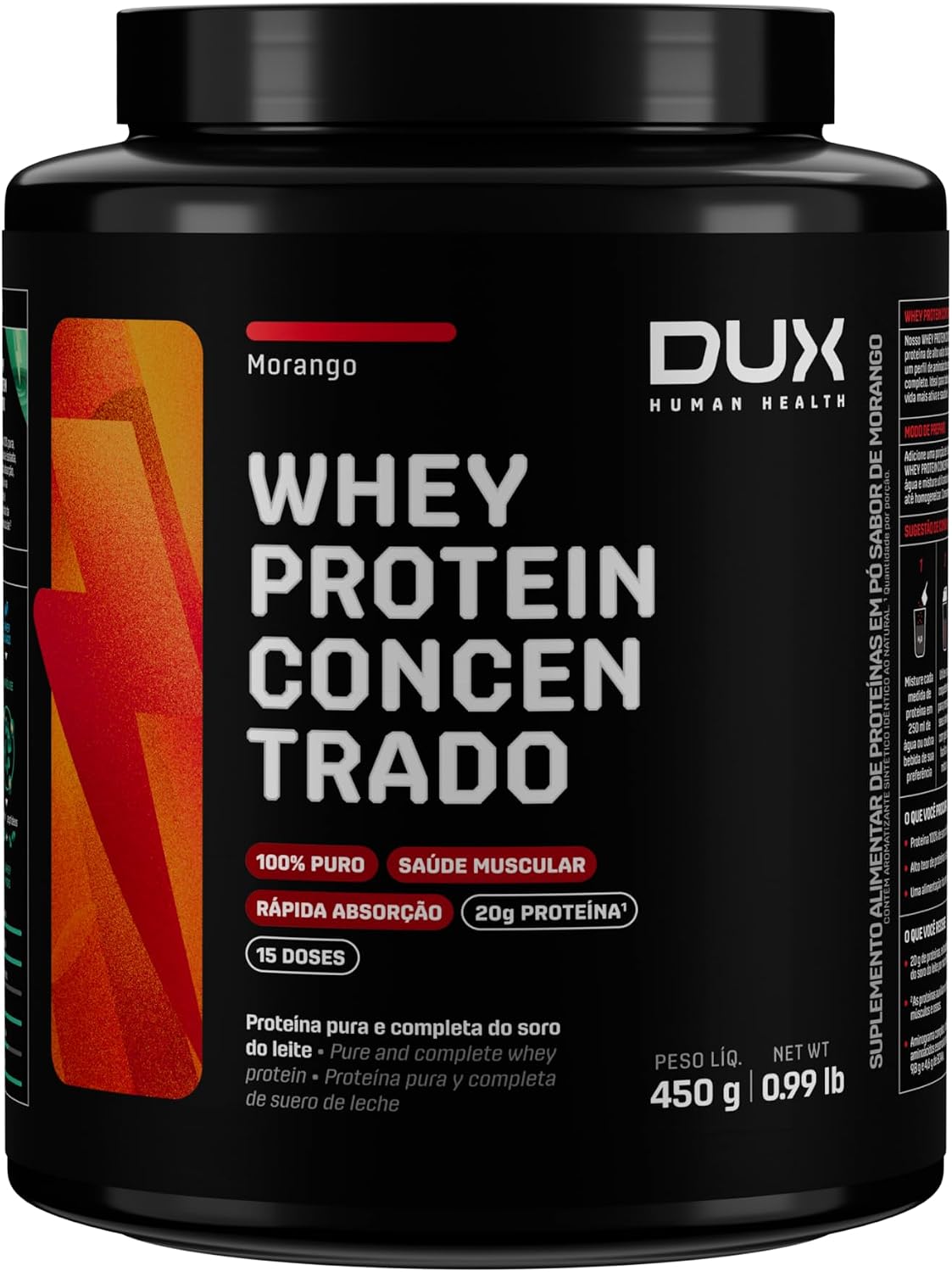 Whey Protein Concentrado DUX, Sabor Morango, 450g