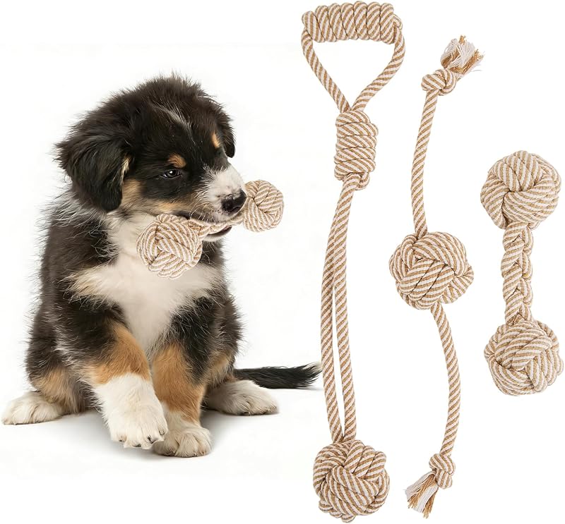Brinquedo de Corda para Cães Pequenos PATTEPOINT em Algodão Natural, 3 Unidades