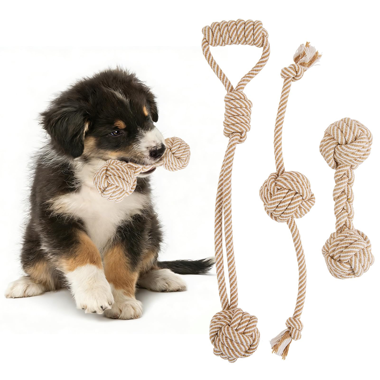 Dog Rope Toy for Small Dog 3pcs, Natural Chew Toys for Puppy, Medium Dogs