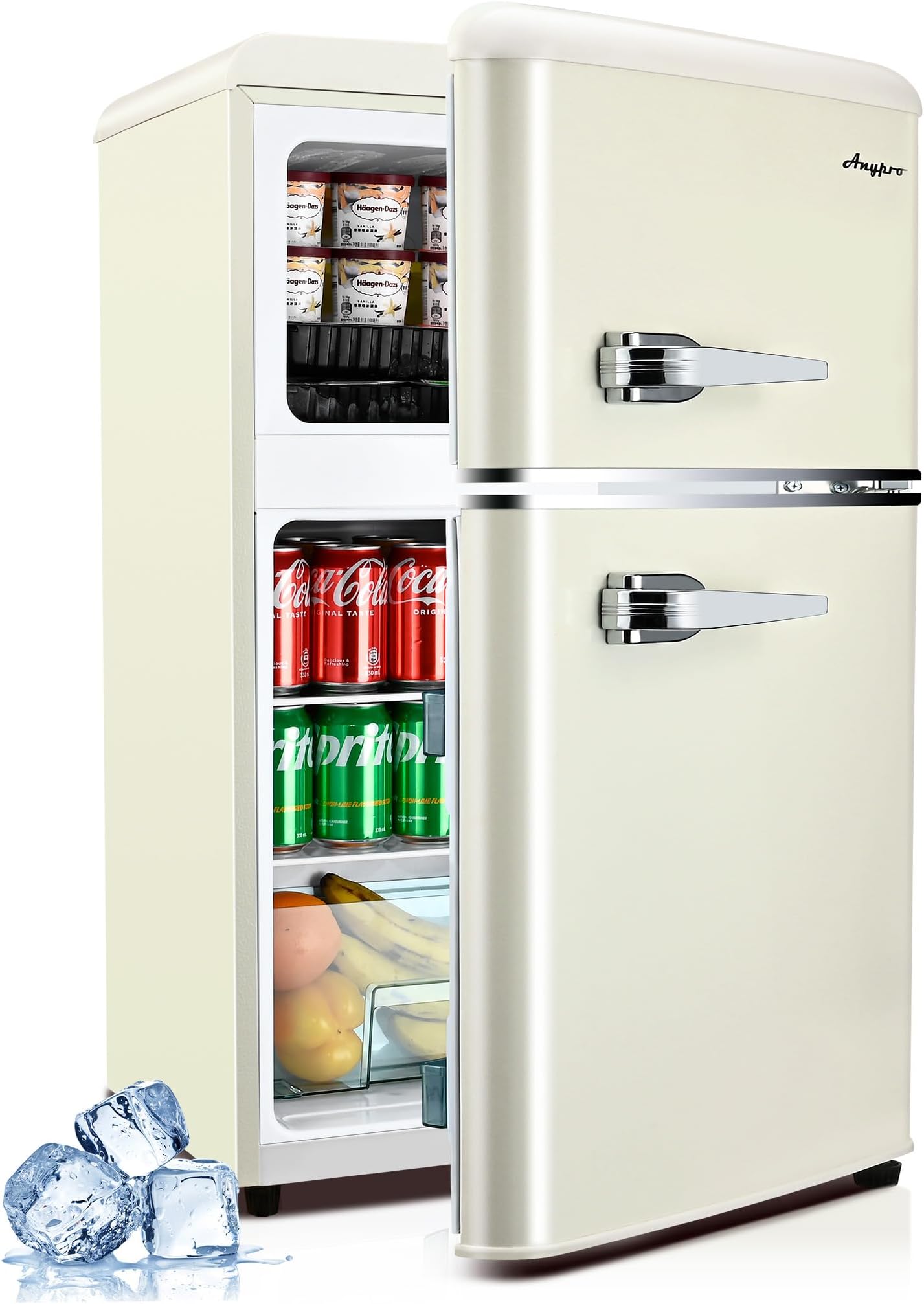 3.2 Cu.Ft Fridge with Freezer, 2 Door Retro Refrigerator with 7 Level Thermostat, Adjustable Removable Glass Shelves for Bedroom Office Apartment Dorm Bar, White