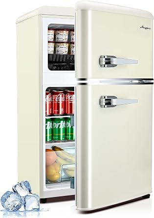 Anypro 3.2 Cu.Ft Fridge with Freezer, 2 Door Retro Refrigerator with 7 Level Thermostat, Adjustable Removable Glass Shelves for Bedroom Office Apartment Dorm Bar, White