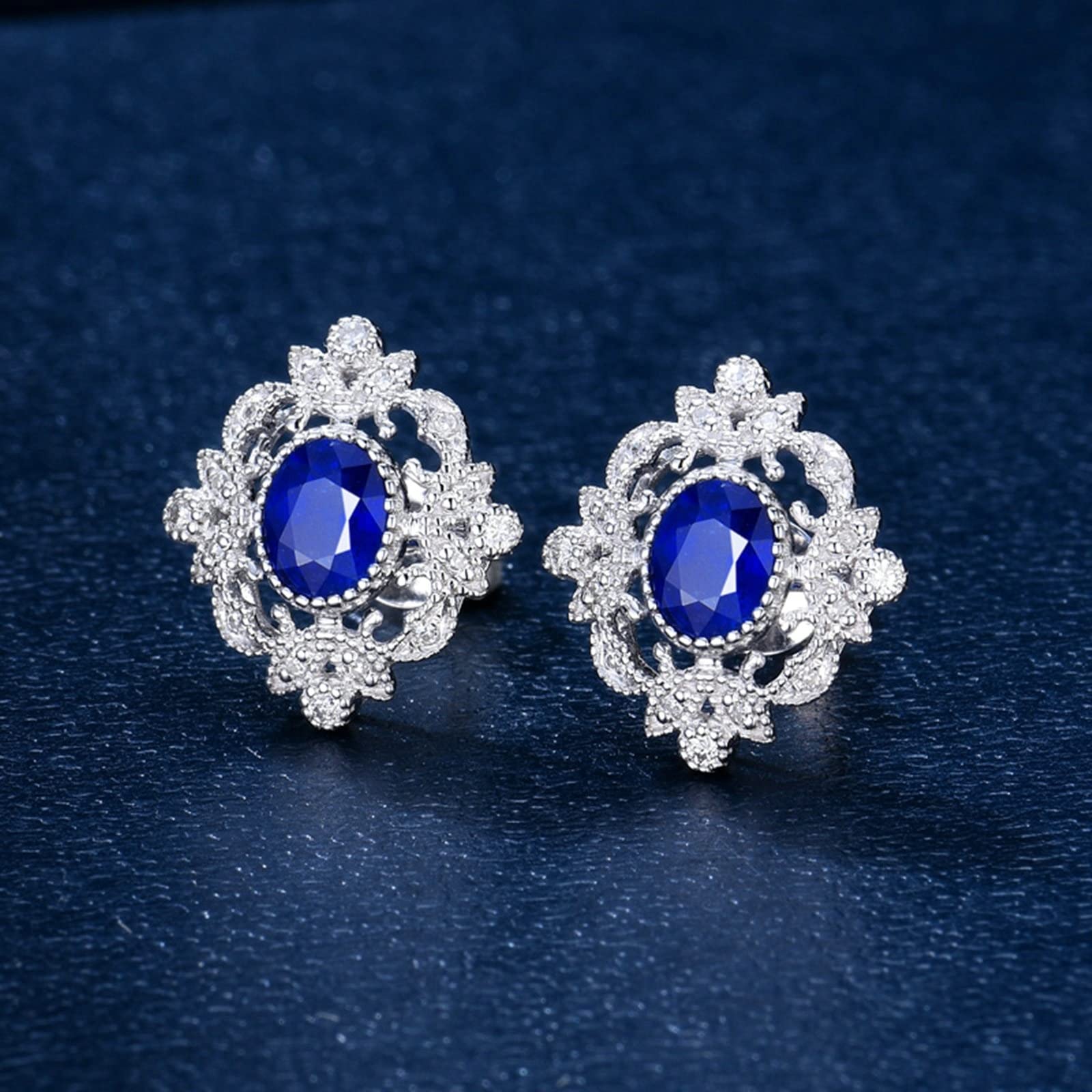 Pendientes colgantes de oro real de 18 quilates de oro blanco 750 de 0,84 quilates, diseño de zafiro con diseño hueco de diamante, oro de 18 quilates, colección de oro auténtico, Oro blanco de