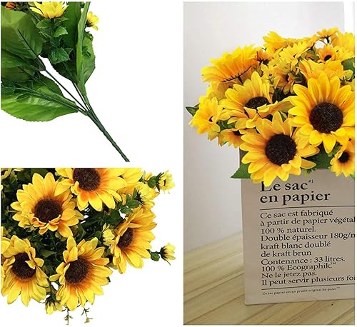 Miniatura 7 de LOVENIMEN Girasoles artificiales, flores falsas, girasoles de seda, plantas de plástico, ramo de novia de boda, fiesta, interior, exterior,