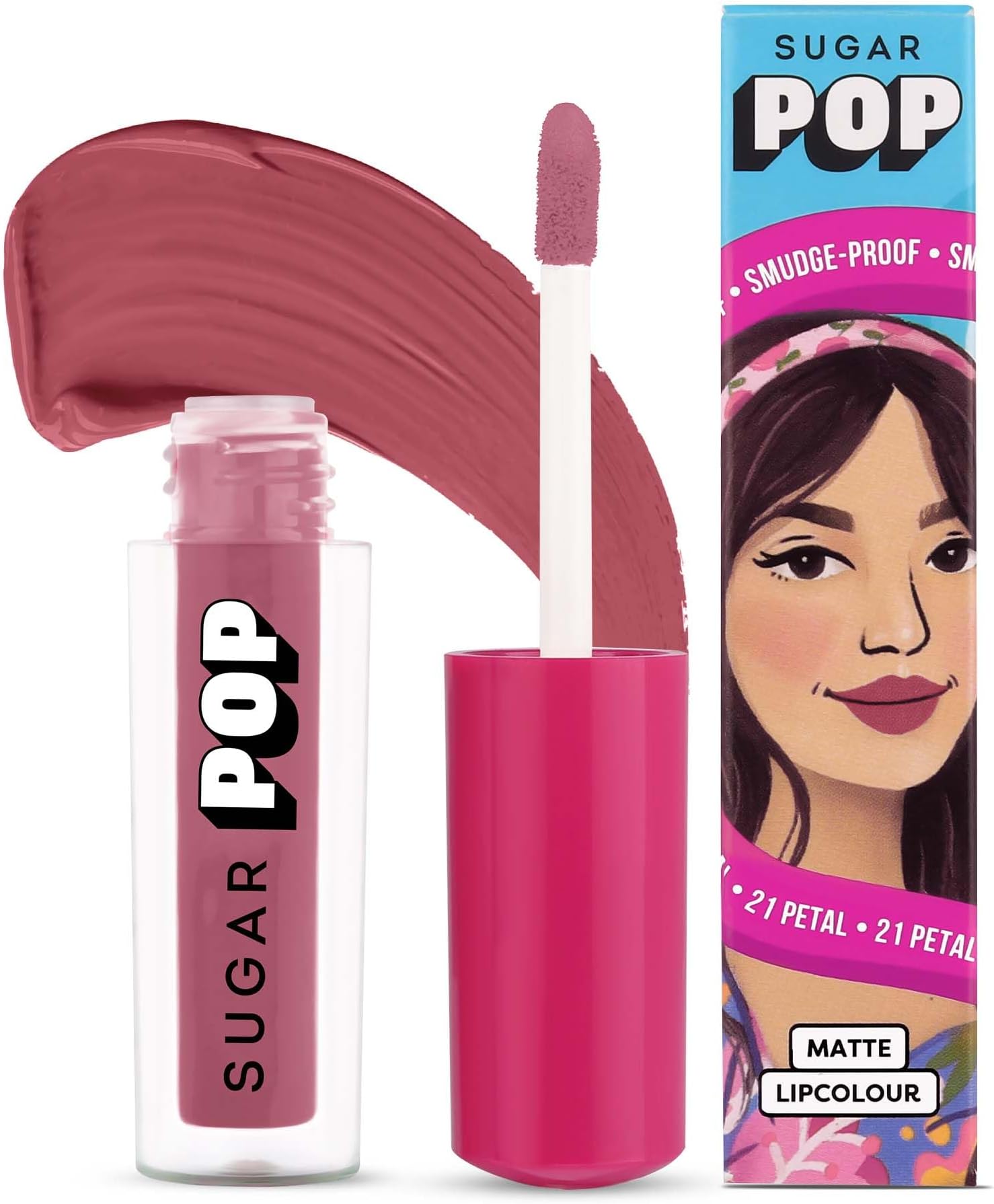 SUGAR POP Matte Lipcolour | Lasts Upto 8 hrs l Pink Lipstick for Women l Vitamin E Infused | Non-Drying, Smudge Proof, Long Lasting | 1.6ml - 21 Petal (Dusty Pink)
