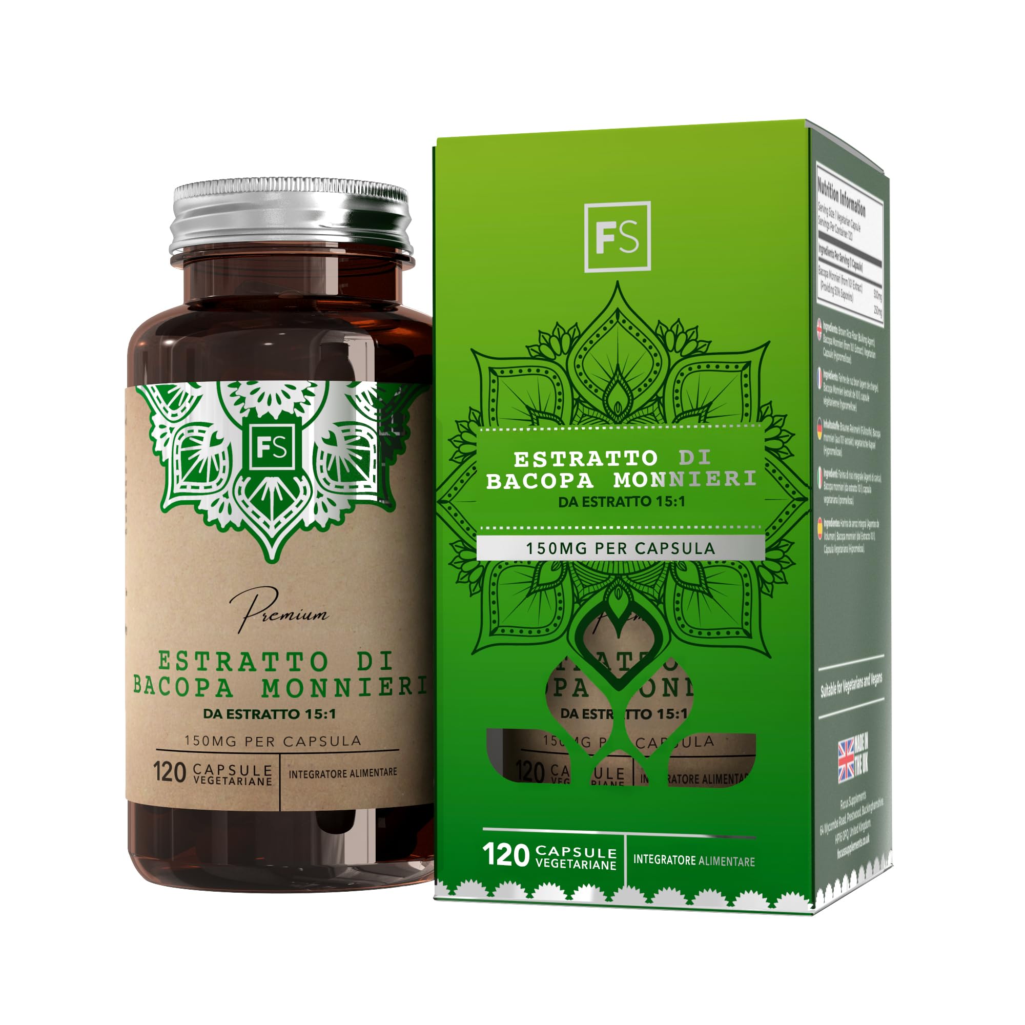Progress Labs Brahmi (Bacopa Monnieri) 200 Mg - 120 Capsules Extrait 20:1