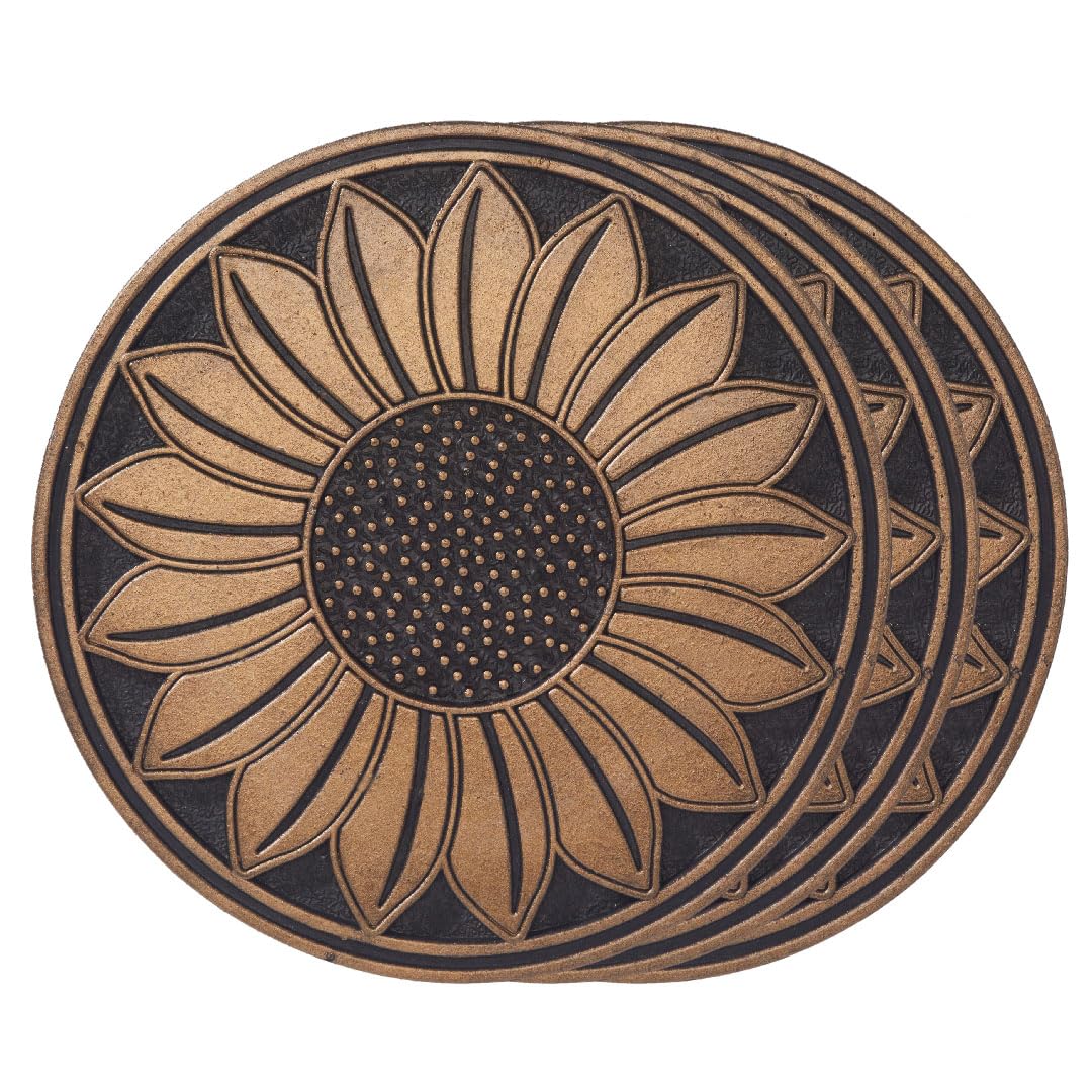 HF by LT Sunflower Stepping Stone, 11-3/4 inches, Black with Brushed Brass Finish, Set of 3