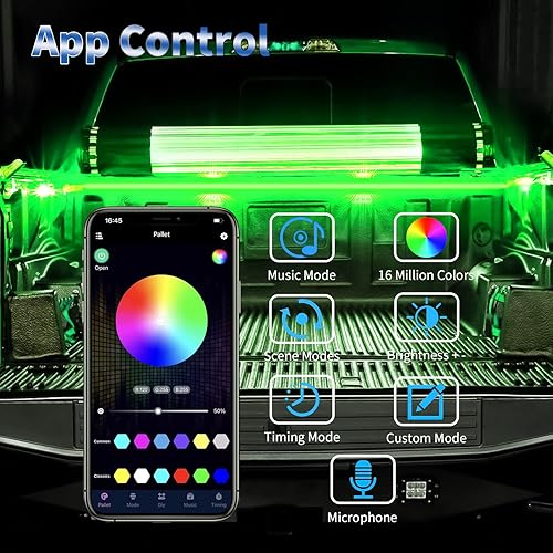 Miniatura 2 de Kit de tira de luz RGB de 3 piezas de 60 pulgadas para caja de camión con control de aplicación, 270 luces LED de neón de acento, cable ultra largo,