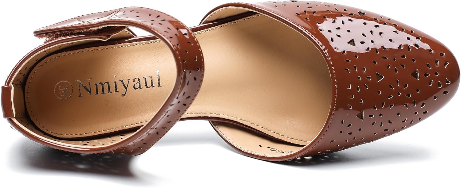 Women's Ankle Strap Cut Out Closed Toe Low Block Heels Pumps Retro Shoes Hook and Loop D'Orsay Comfortable Vintage Dressy Wedding Party Work Church Shoes - Image 5