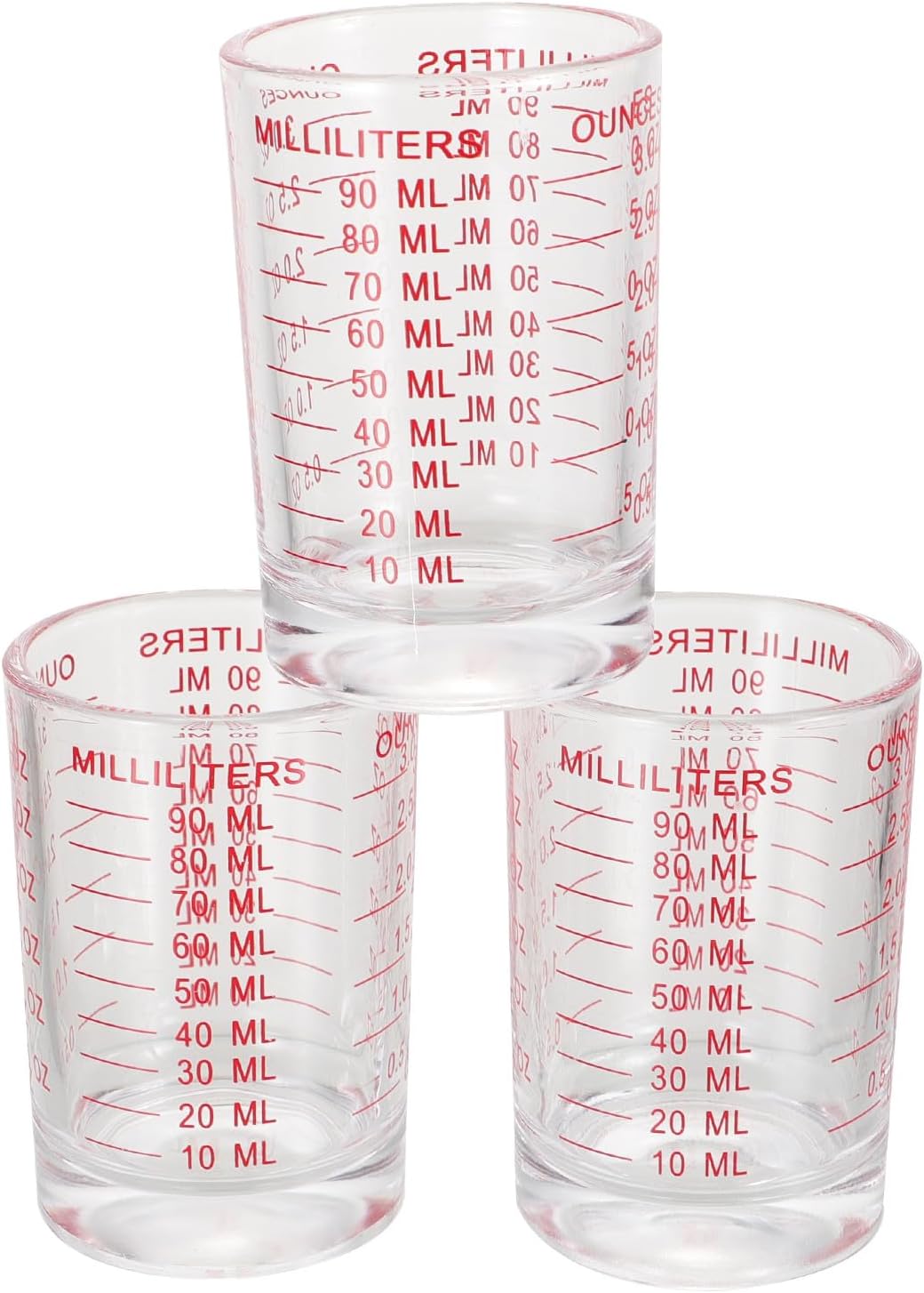 Glass Measuring Jug Set 3pcs 90ml Red Graduated Cups for Coffee Milk Baking Kitchen Measuring Tools