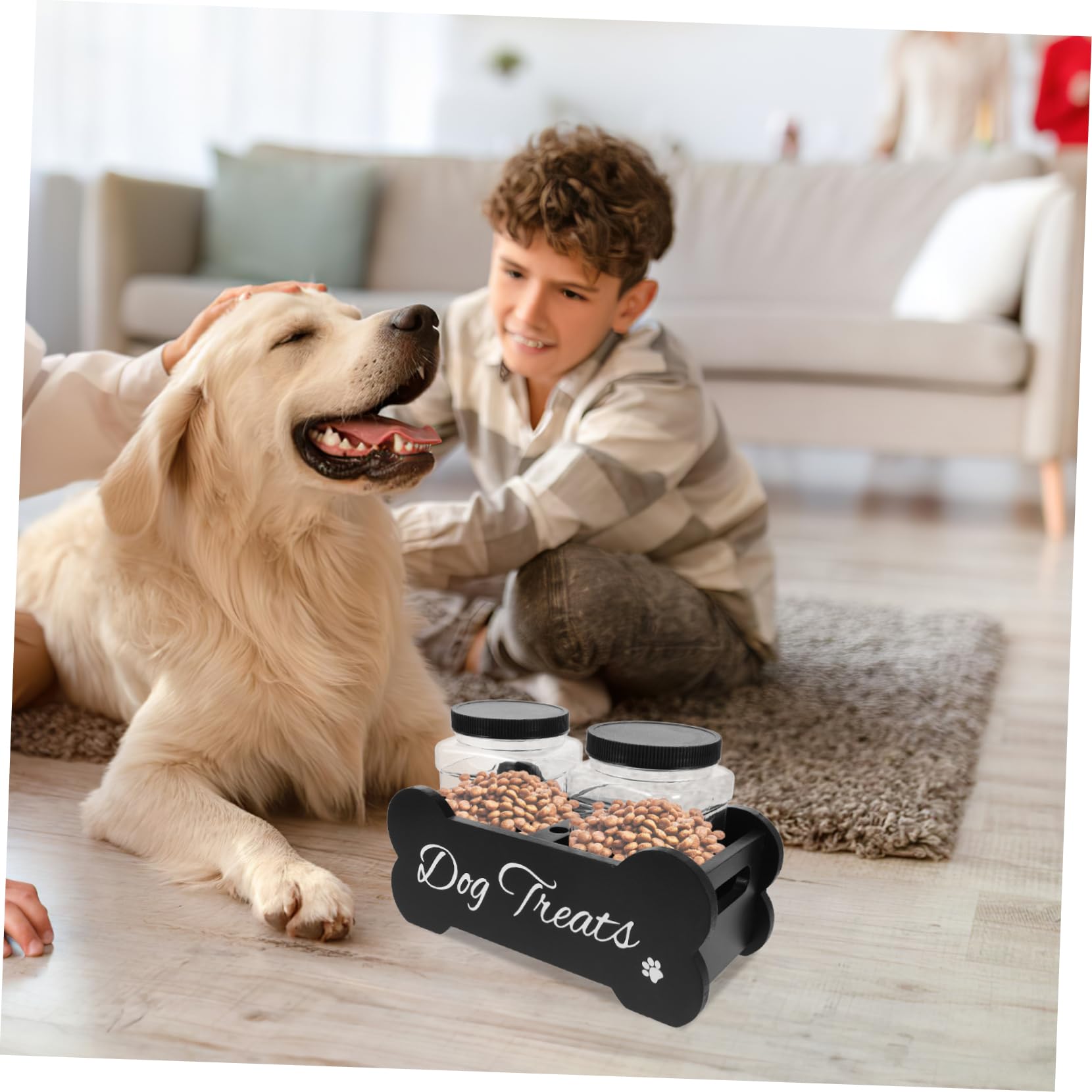 Garneck Holz Hundeleckerli Aufbewahrungsbox mit Luftdichtem Verschluss Robuster Haustier Snack Behälter Eleganter Holz Futterdosenhalter für Zuhause Stilvolle Hund Futterstation