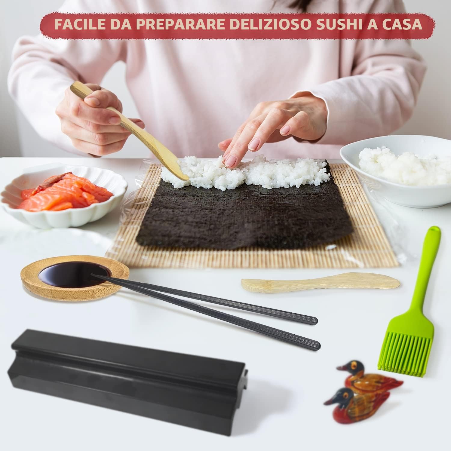 Sushi Maker Kit Stampi per Sushi Kit per Preparazione Sushi set Kit Rulli per Riso Sushi Sushi Maker Cucina DIY Set Completo Adatto per Principianti (21 Pezzi)