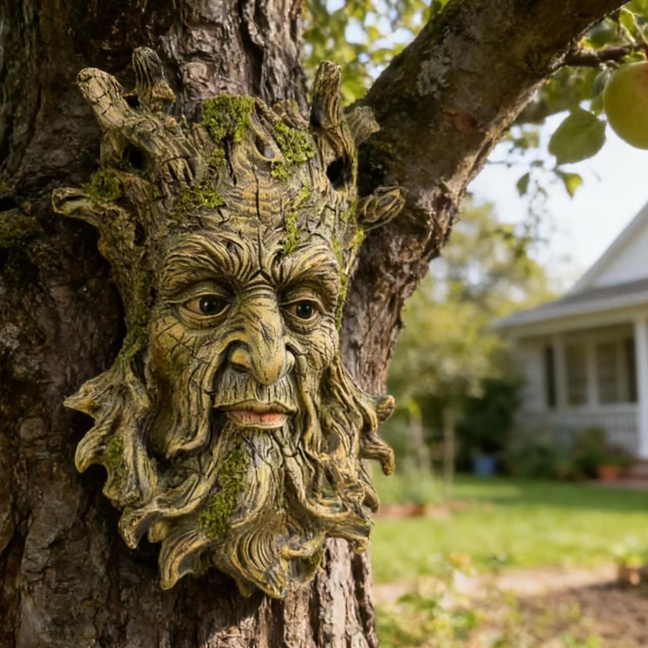 Whimsical Tree Face Garden Decoration, Tree Faces Decor Outdoor Wall Mounted Statue Art with Leaf Features, Outdoor Decor Garden Accessory, Resin Sculpture, Nature image 5