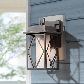 LALUZ Black Outdoor Wall Light, Farmhouse Exterior Light Fixtures, Waterproof & Anti-Rust Outside Porch Lights with Frosted Glass Shade for House, Porch, Patio, Front Door, Garage