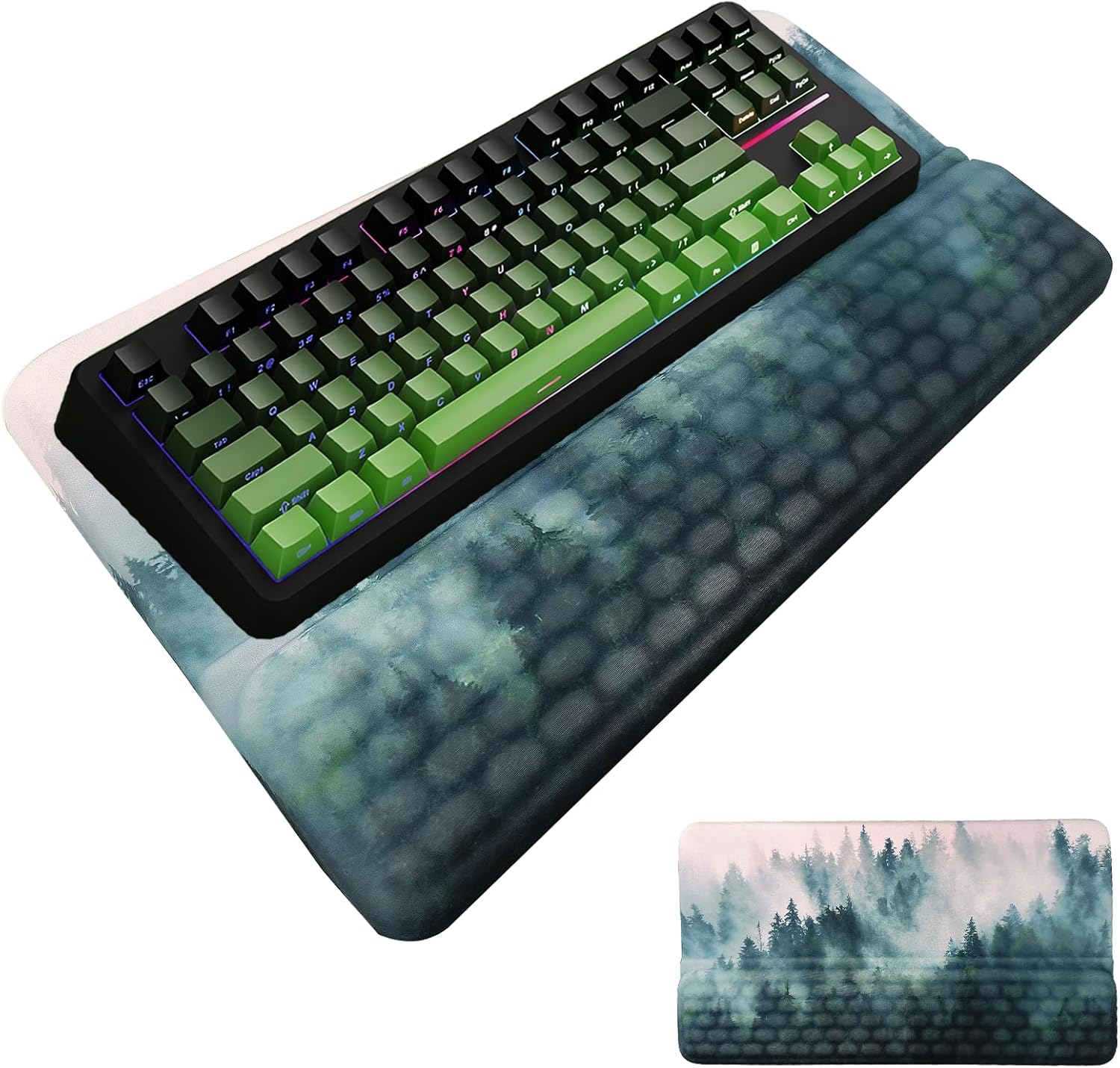Keyboard Stand with Wrist Rest Keyboard Pad with Wrist Support Keyboard Wrist Rest for Computer Keyboard Stand for Desktop Ergonomic Keyboard Tilt Riser for Desk Office Home Gaming Room Green Forest