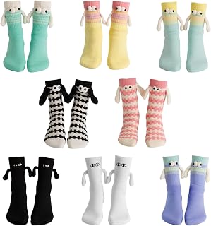 8 Pairs Magnetic Hands Holding Socks, Funny Couple Matching Socks Silly Gifts for Birthday Anniversaries Men Women Friends
