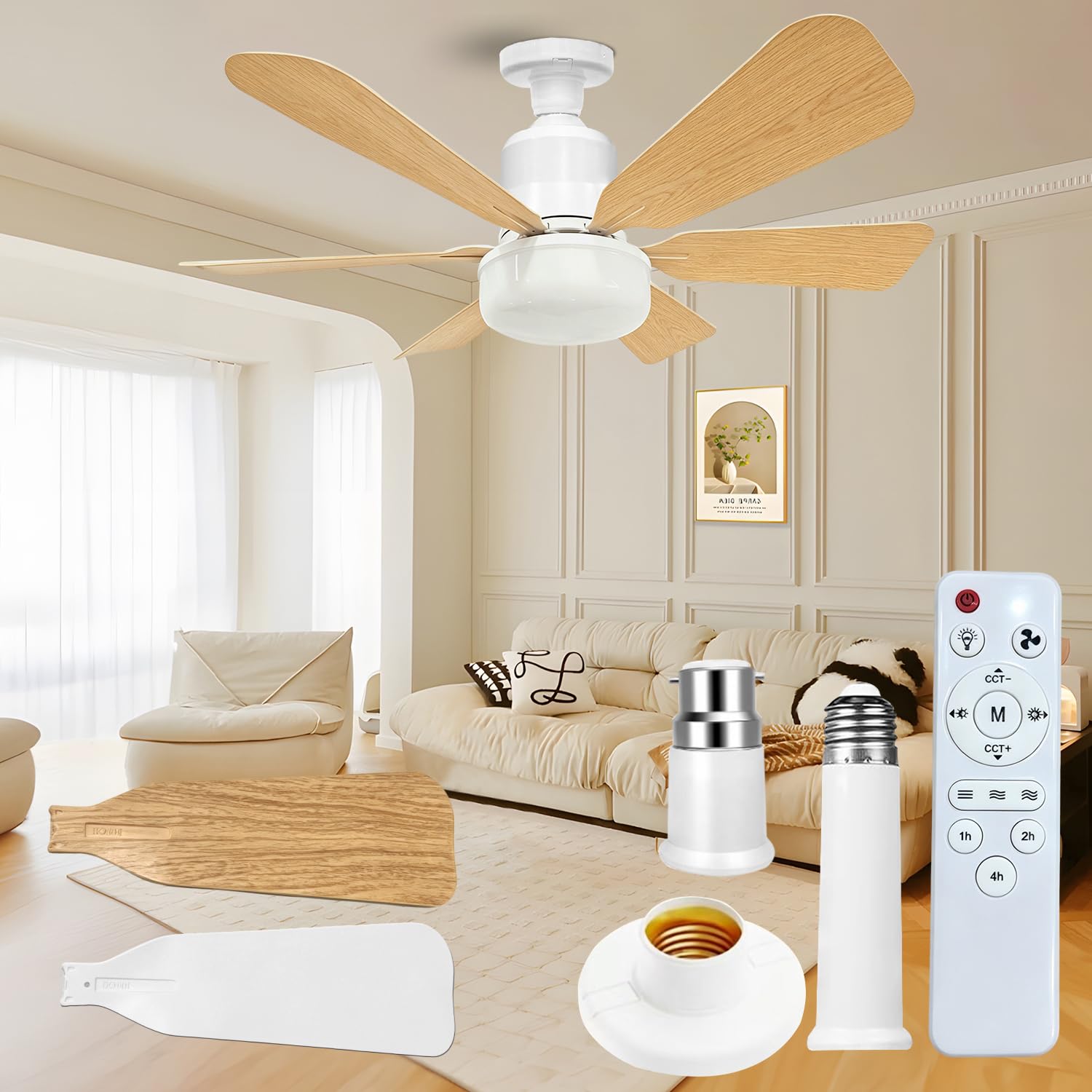FIBRAVE Ceiling Fan with Lights and Remote 2026 New Ceiling Fans LED 40W 3 Speeds Modern Fan Light Dimmable 3 Color Light Bulb Fan for Bedroom, Living Room, Closet, Garage, Kitchen(Wood)