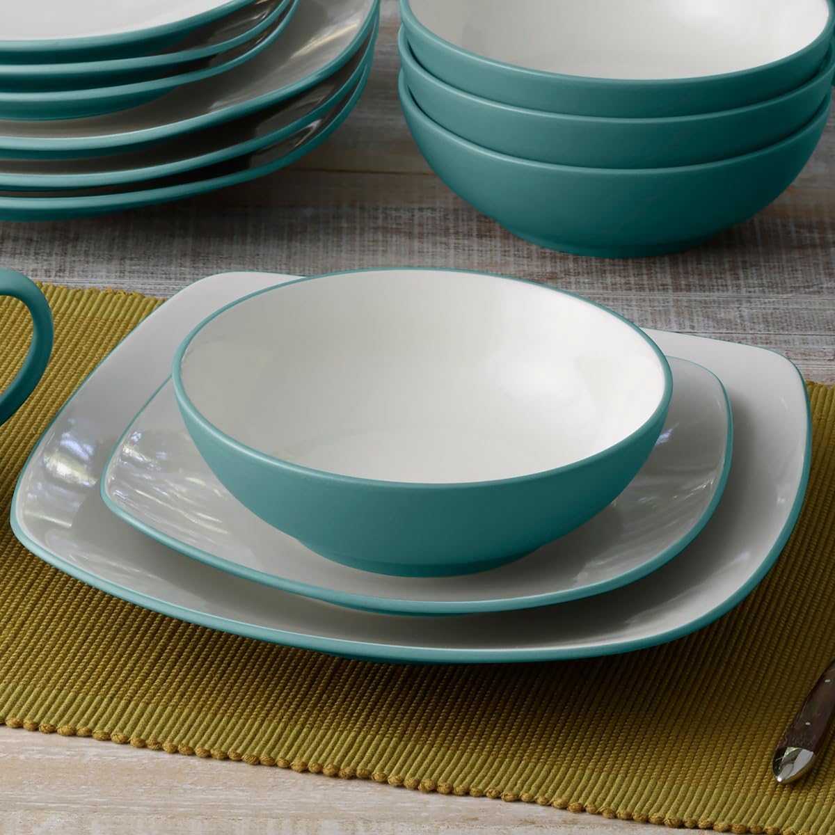 Noritake Colorwave Turquoise 4-Piece Place Setting, Square Shape