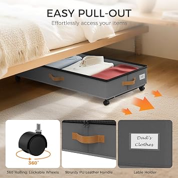75L 4 Pack Adjustable Under Bed Storage with Wheels