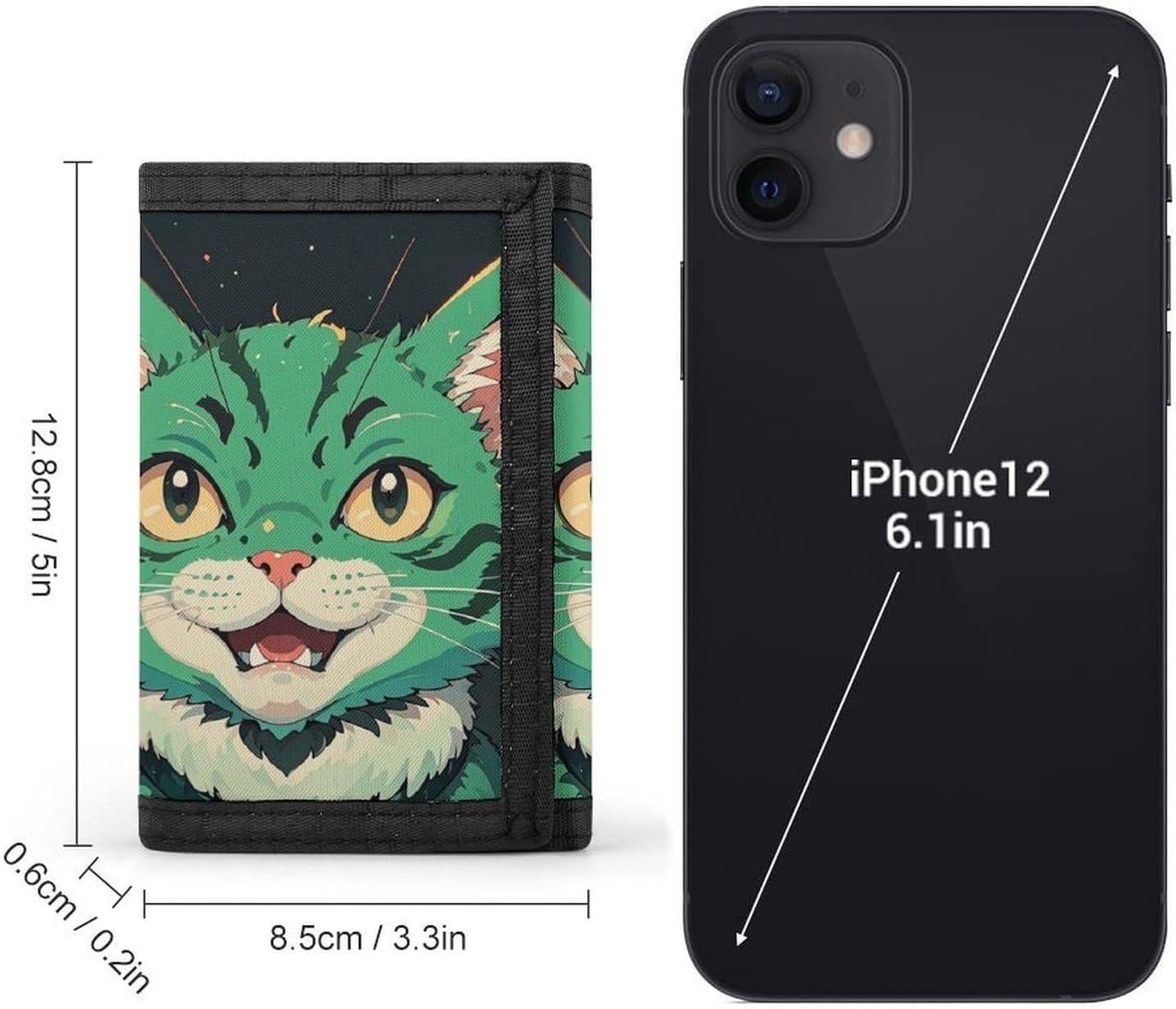 Anime Green Cat Wallet for Men, Extra Capacity Trifold Wallet for Women, Foldable Money Clip with ID Window for Pocket, Credit Card Holder, Personalized Wallets for Travel image 2