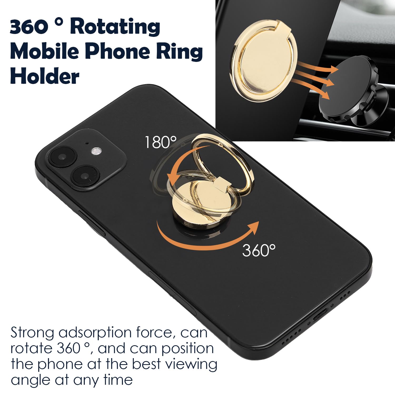Anneau Magnétique Pliable Pour Téléphone Sikweny - Support Rotatif 360°, Fixation Puissante, Noir