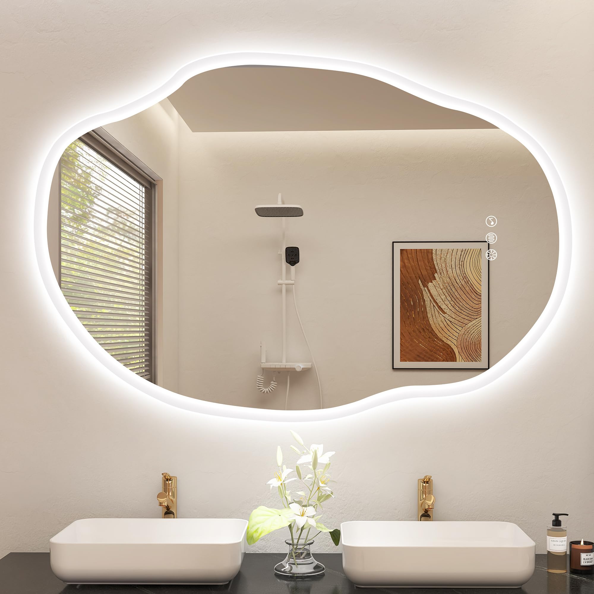 S'bagno Irregular Bathroom Mirror with LED Lights 700x1000mm, Bluetooth Led Bathroom Mirror, Anti-Fog, 3000K-6500K, Dimmable, Memory, HD Tempered Glass, IP44 Waterproof, Horizontal/Vertical — image 1