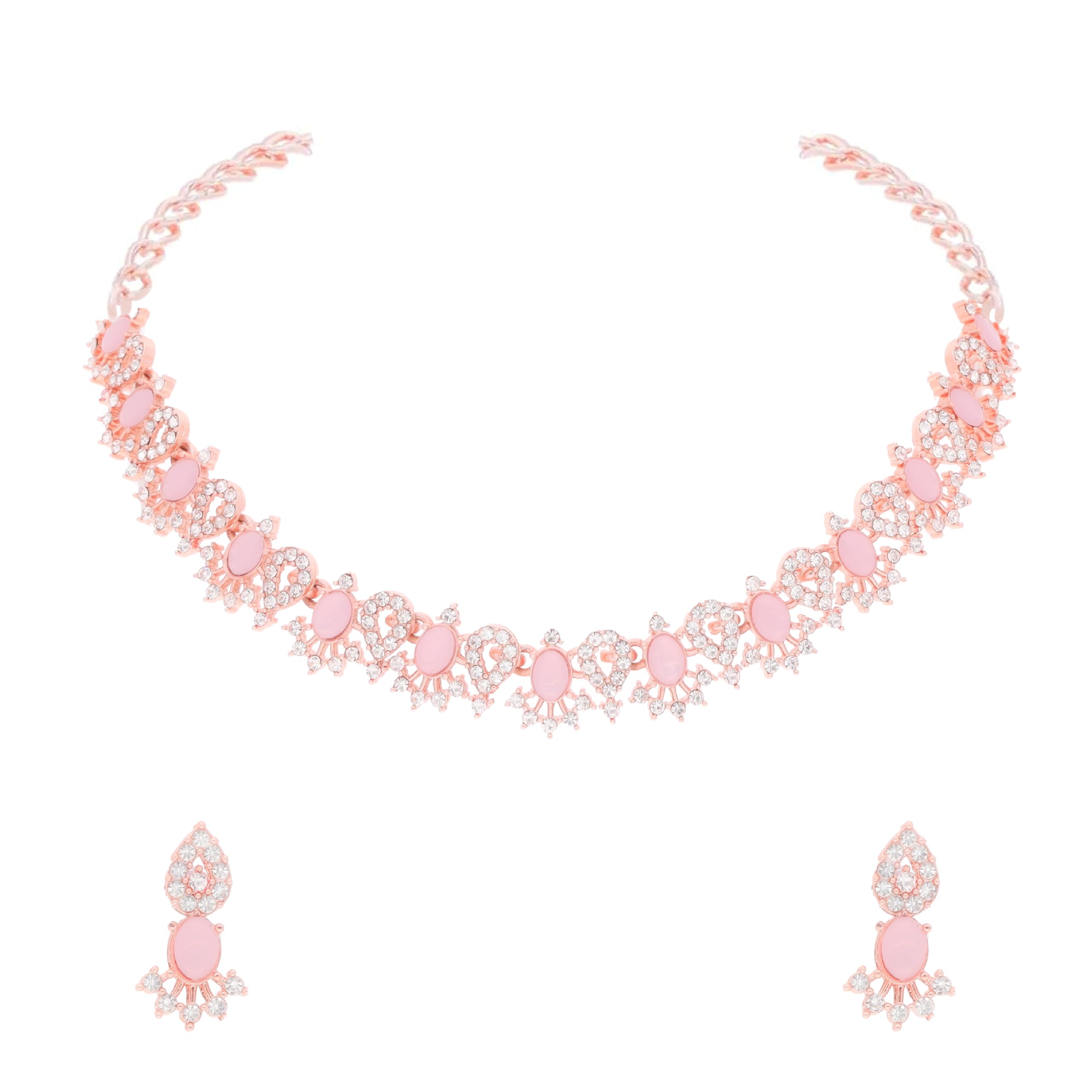 Brado Jewellery Classic Rosegold Polished AD Studded Necklace and a perfectly matched pair of Drop Earrings for Women (B0D5CKQFQQ) Amazon Price History, Amazon Price Tracker