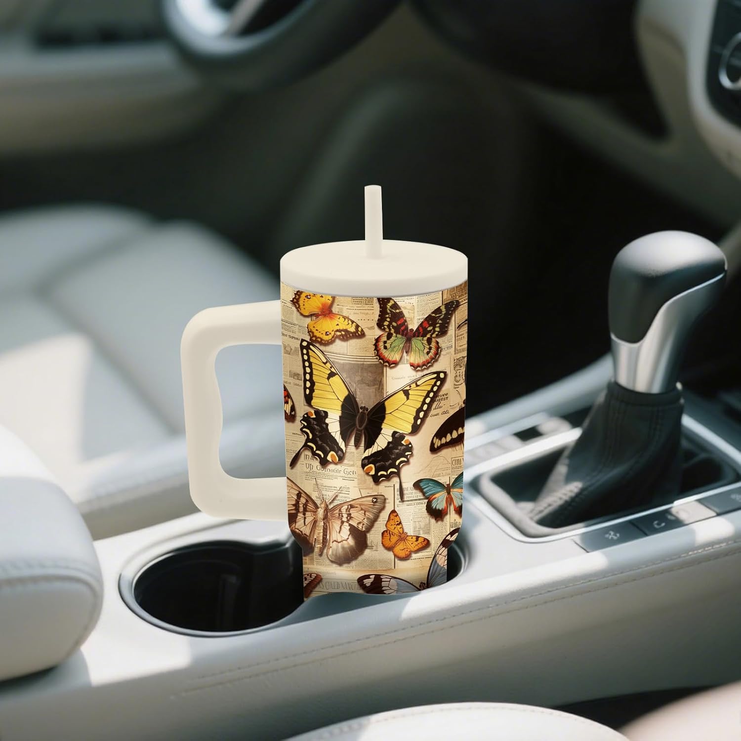 Butterfly Gifts for Women 24 oz Tumbler with Handle and Straw, Stainless Steel Insulated Tumbler, Leakproof, Vintage Butterflies Coffee Mug Travel Insulated Cup - Butterfly Lovers Birthday Gifts Cup - Image 6