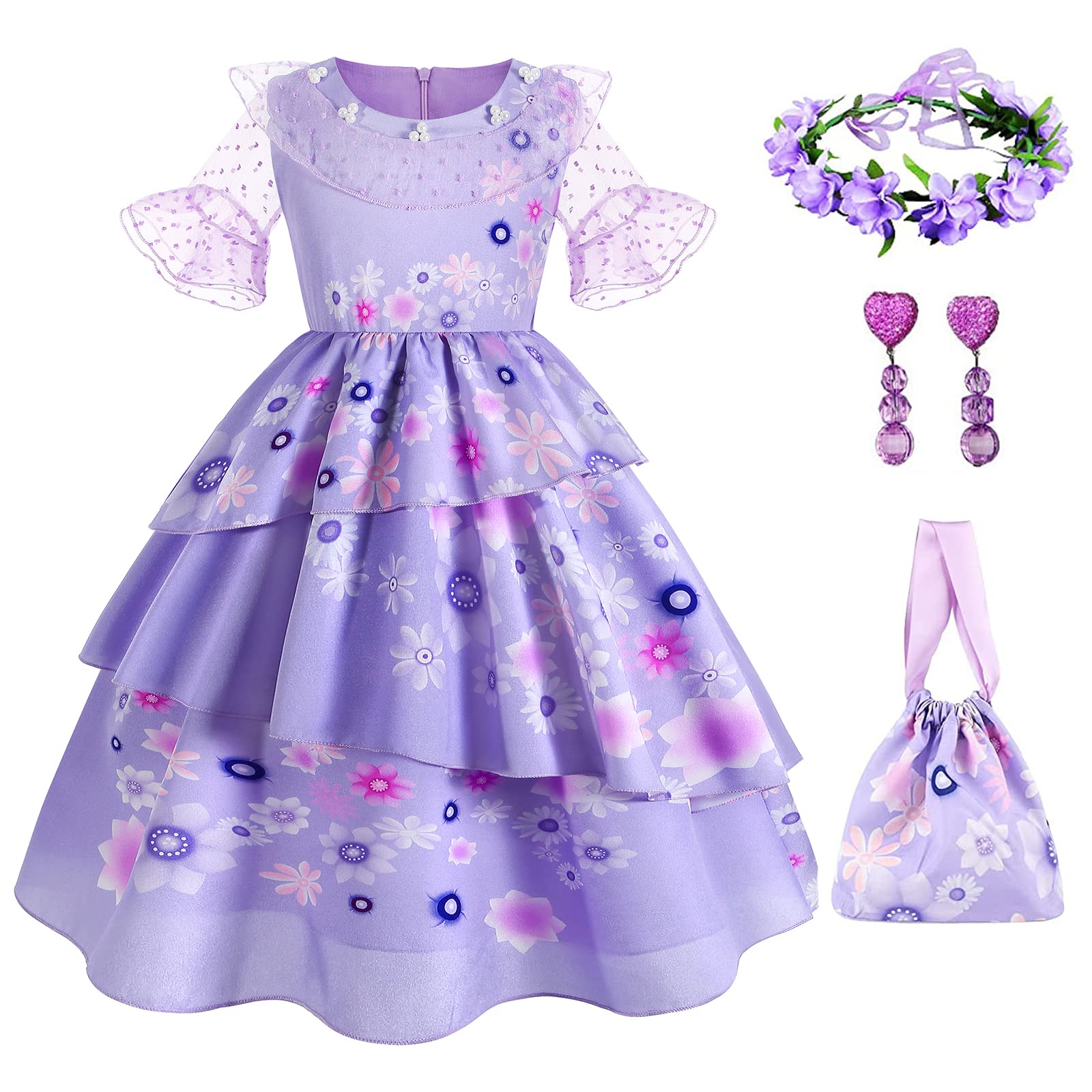 Disnnie Vestito Costume Mirabel Bambina - Costume Isabella Encanto per Ragazze Halloween Cosplay Carnevali Vestito