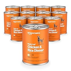 Amazon Basics Wet Dog Food, Meaty Loaf, Chicken & Rice Dinner, Made with Real Chicken, 13.2 oz can (Pack of 12)