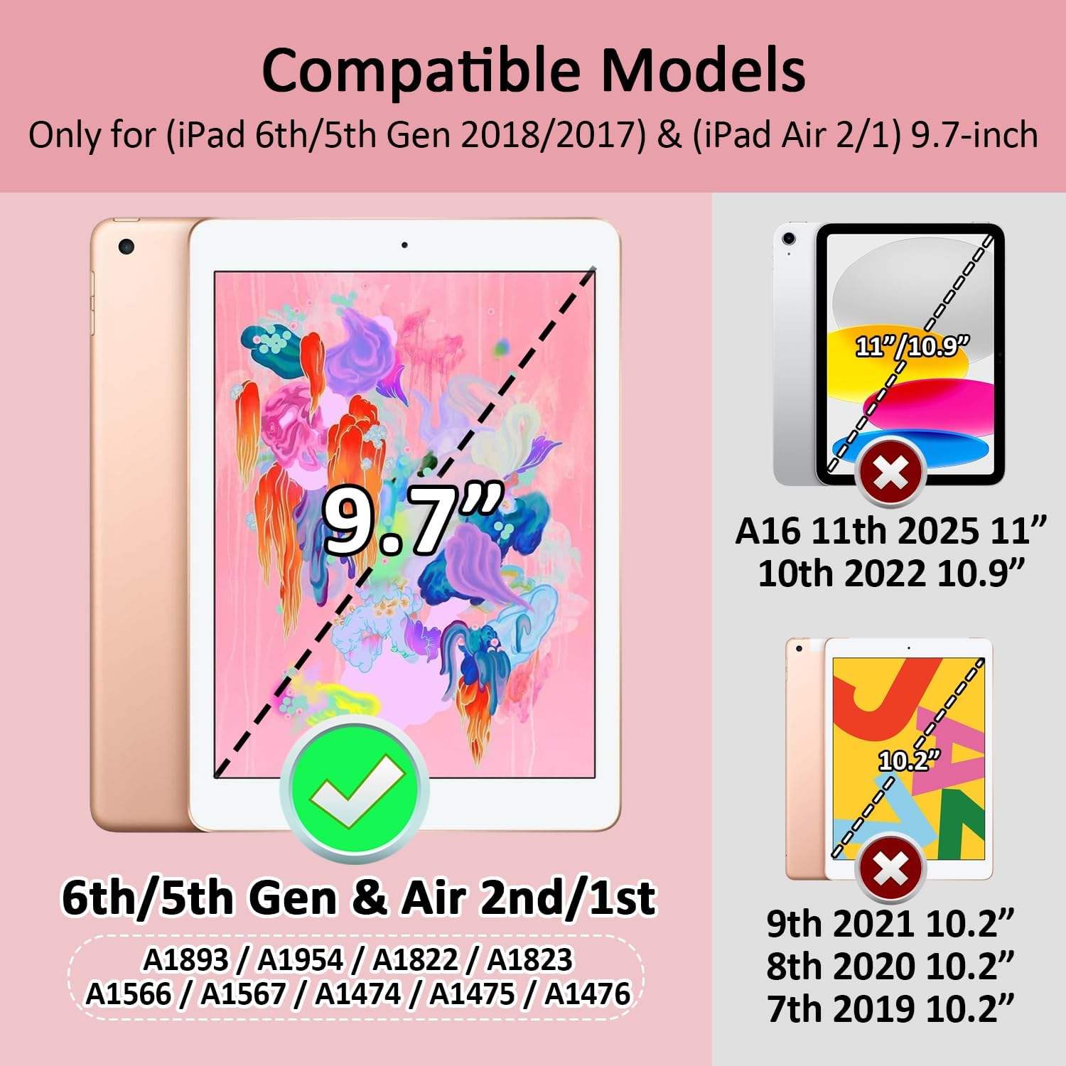 case for ipad 6th/5th generation 2018/2017, for ipad air 2/air 1(9.7 inch),tri-fold auto wake/sleep 9.7'' cover with clear back/pencil holder for ipad 6 5 gen(floral pink)