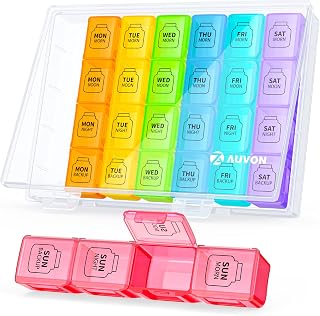 AUVON Extra Large Weekly Pill Organizer 4 Times a Day, 7 Day Pill Box, Daily Pill Case with 28 Compartments, Large Enough to Hold the Large Fish Oils, Vitamins, Supplements and Medication