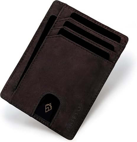 AKIELO Tarjetero de Hombre Bloqueo RFID con Caja Regalo – Cartera de Hombre Ultrafina – Minimalista Cartera Tarjetero de Hombre (Colección Bravo)