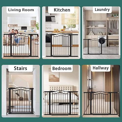 Miniatura 8 de Fairy Baby Puerta de bebé de 57.1 a 59.8 pulgadas de ancho, puerta infantil para niños, puerta de metal montada a presión para mascotas, puerta de