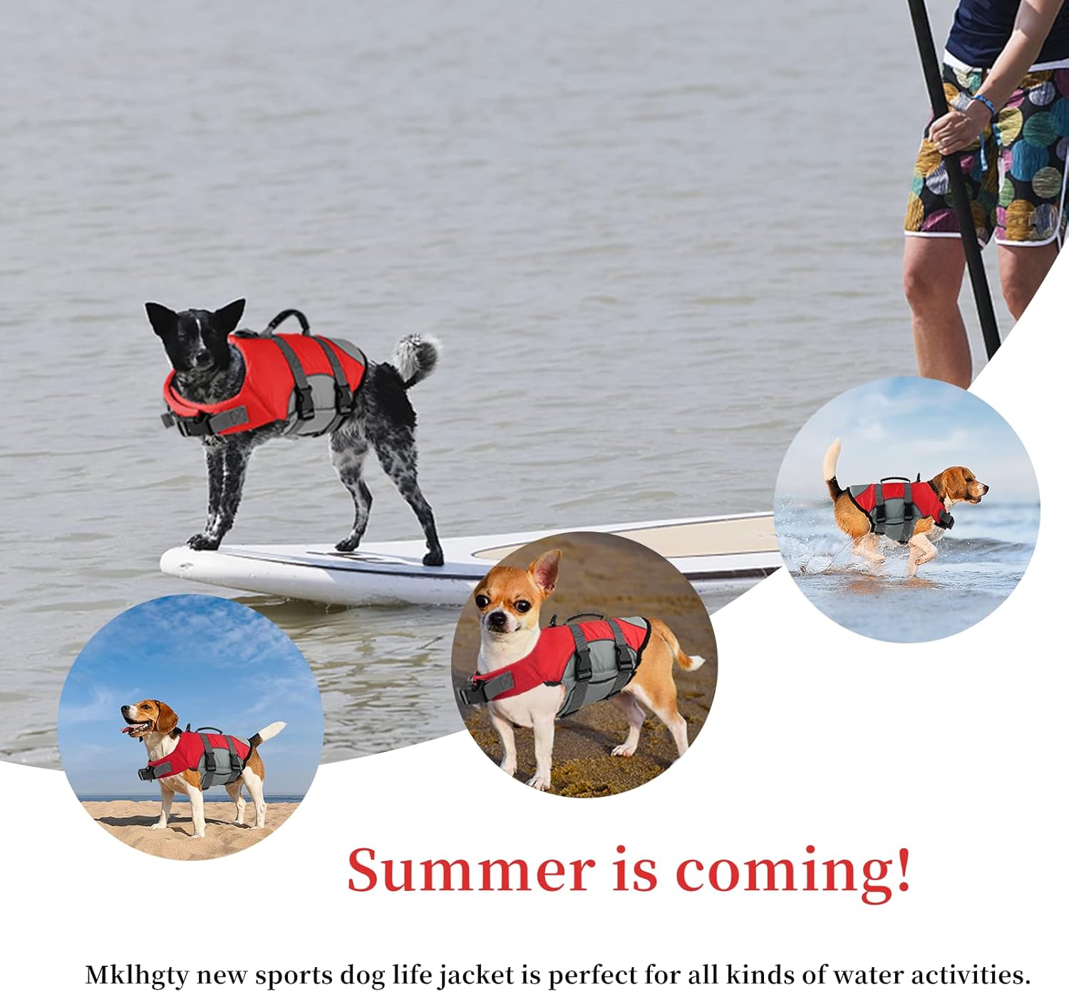Mklhgty Dog Life Jacket, Reflective & Adjustable Dog Life Vest with Rescue Handle for Swimming and Boating, Ripstop Pet Safety Life Preserver for Small, Medium and Large Dogs
