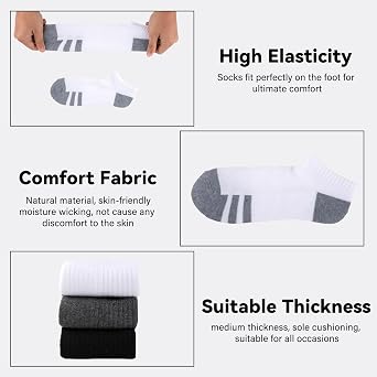 Heatuff 7 Pairs Mens Cushioned Ankle Socks Low Cut Athletic Breathable Comfort Casual Socks