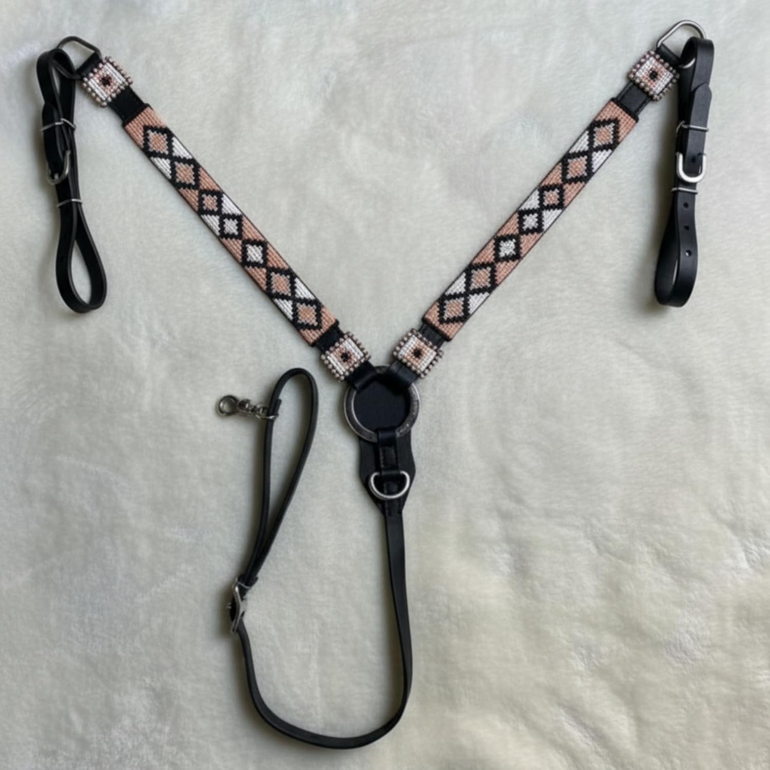 Alice International Western Premium Leather Equestrian Headstall, Hand-Beaded Design, COB Size M105